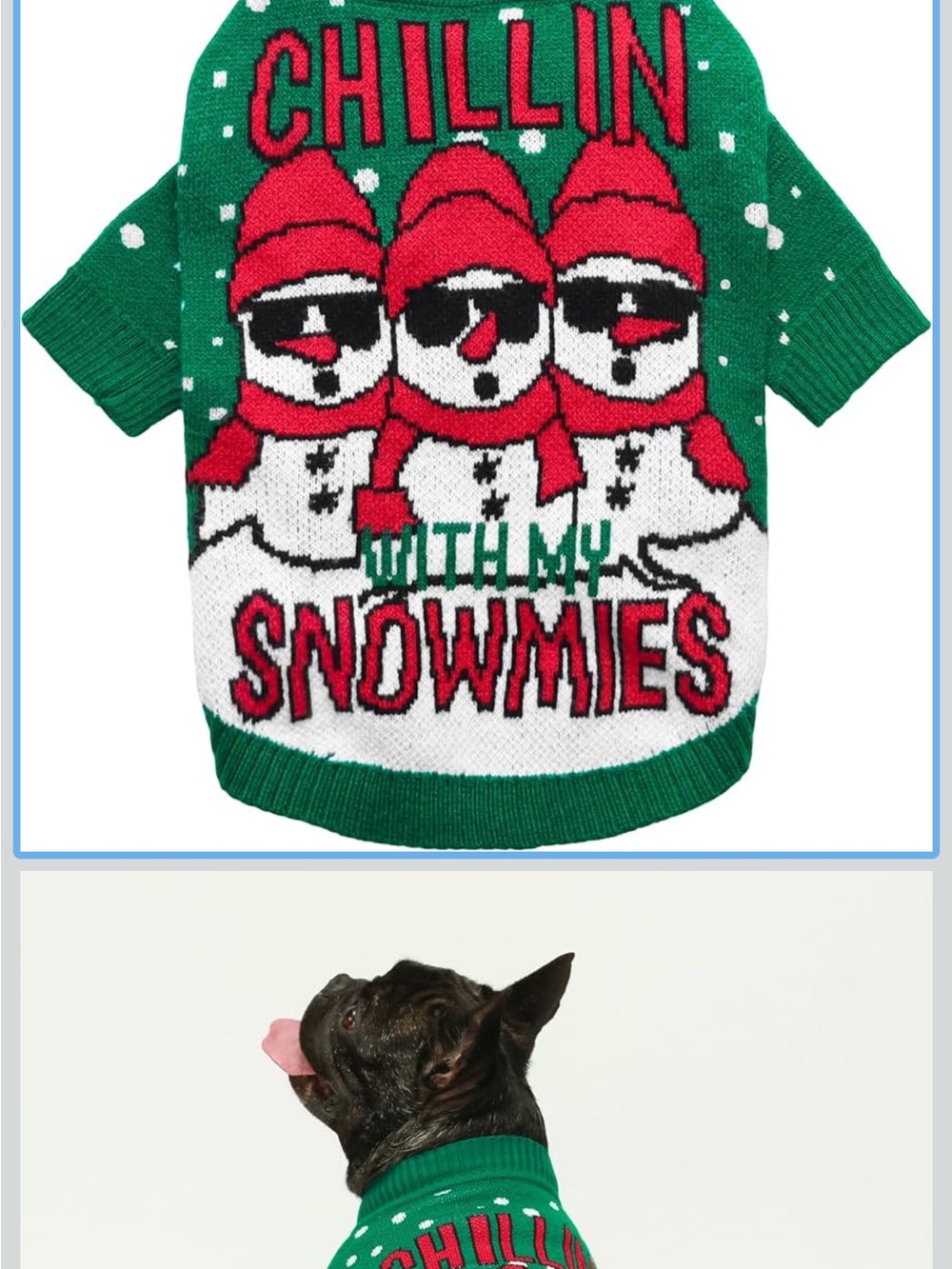 NWT Green 'Chillin With My Snowmies' Dog Sweater size M